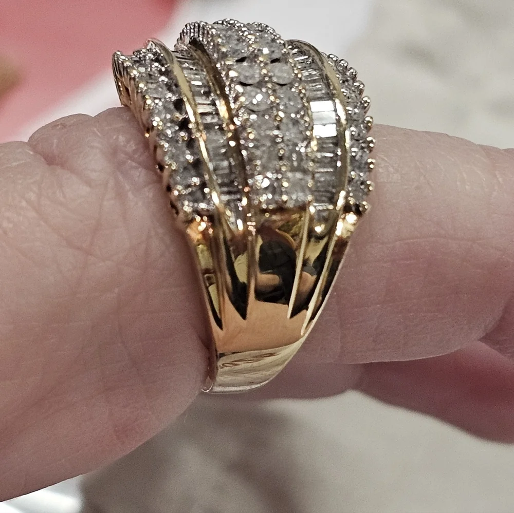 Gold Tone Multi-Row Pave Crystal Ring - Elegant Women's Fashion Ring